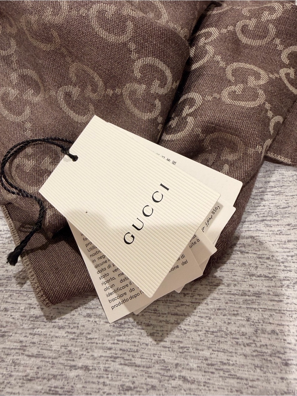 Gucci Brown GG Monogram Scarf with Beige Logo
